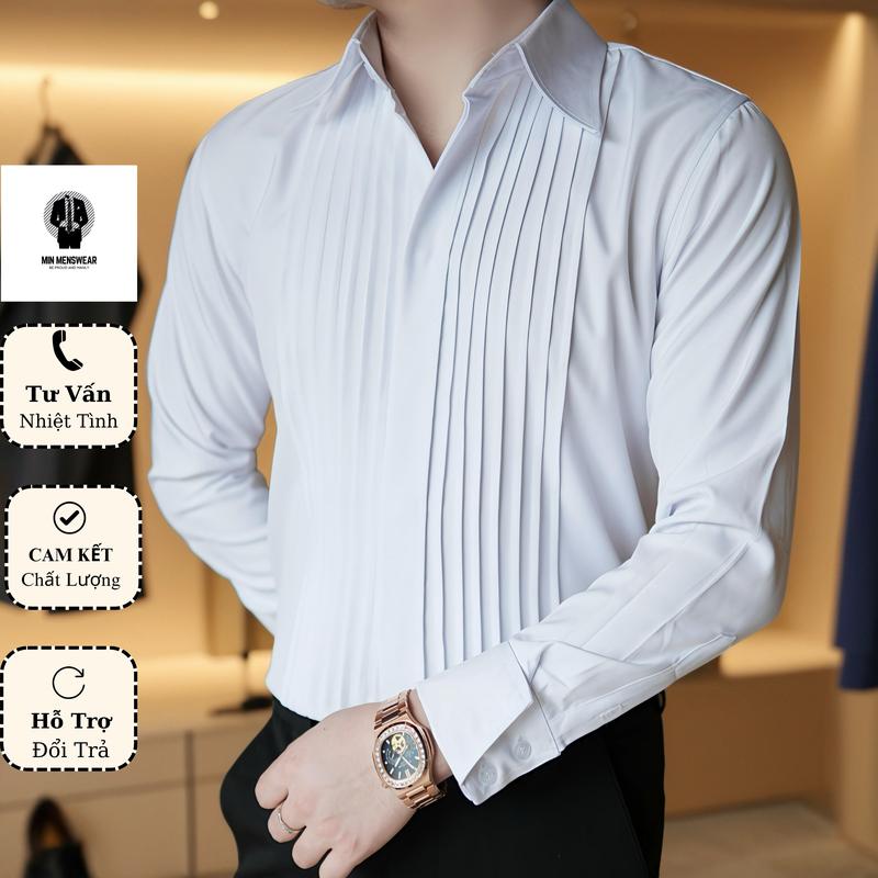 Áo Sơ Mi Nam Tay Gấp Xếp Ly Min Menswear Vải Mango Cao Cấp | Form Đẹp, Không Nhăn, Sang Trọng, Thời Trang Công Sở