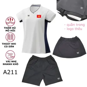 MIXVIET Áo cầu lông NỮ, váy thể thao Chơi pickleball NỮ, Áo bóng bàn, bộ quần áo cầu lông, bộ quần áo pickleball MIXVIET – Vải Thun Co Giãn, Thấm Hút Mồ Hôi, Thoáng Mát, Thoáng khí dùng cho nữ - TA211