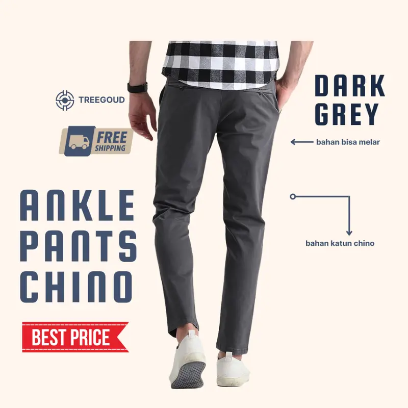 Treegoud Ankle Pants Chino Pria Reguler Fit Celana Angkle Pants Pria Celana Chinos Panjang Pria Jumbo Ankle Pants Celana Cream Pria Panjang Celana Putih Ankle Chino Ankle Pants Cream 4