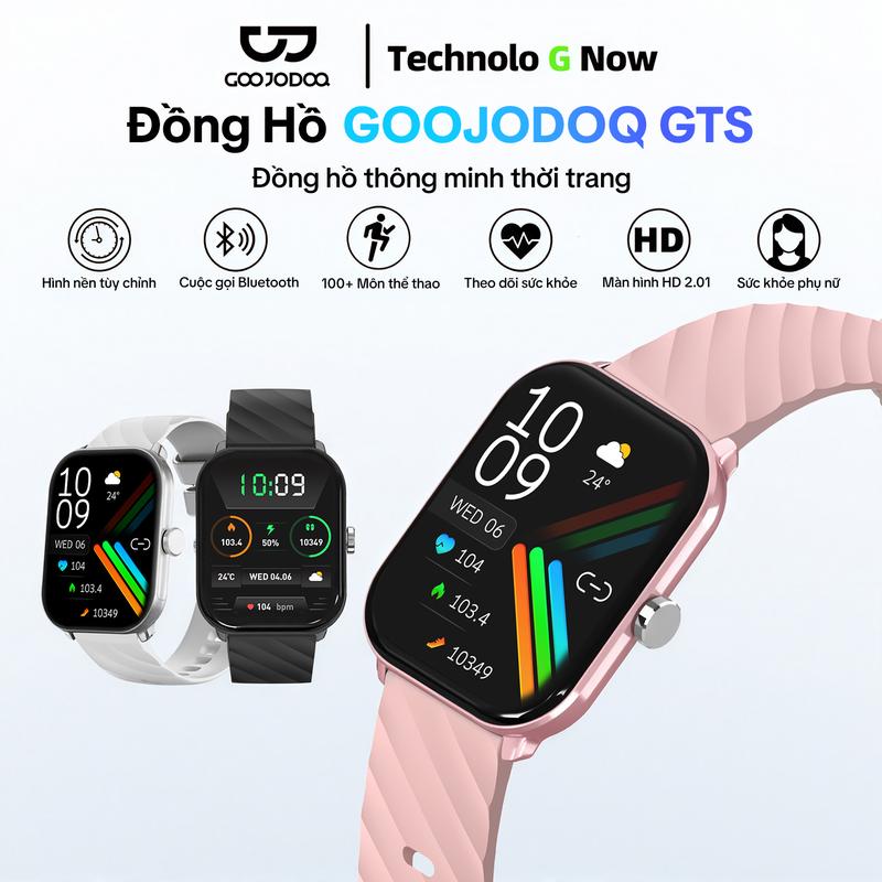 GOOJODOQ Đồng Hồ Thông Minh GTS – Màn Hình 2.01” HD Gọi Bluetooth Đo Nhịp Tim Hơn 100 Môn Thể Thao Thời Trang Nam Nữ