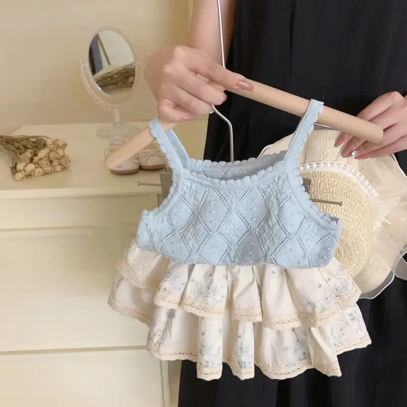 Setelan Anak Perempuan Import Tanpa Lengan Model Rompi Kamisol Variasi Rajut Rok Mini Remple Terbaru 0