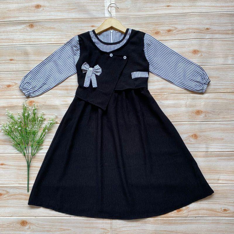 Gamis Syania Anak Perempuan Model Terbaru 1-12 Tahun Bahan Crinkel Mix Katun Salur Muslim