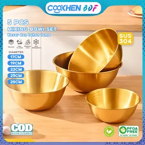 mixing bowl Emas/perak tainless steel 304 Mangkok Salad Korea Tebal | Korean Plate | Mangkuk Sup 17/19/22/25/28cm