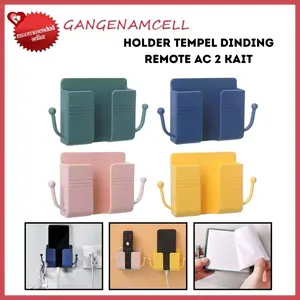 Holder Tempel Dinding 2 Kait Rak Gantung Hp Remote TV AC Multifungsi