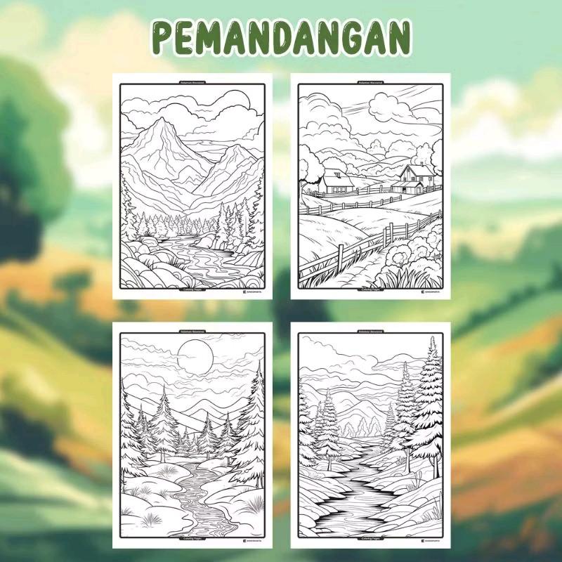 (20 pcs) gambar mewarnai pemandangan, gambar mewarnai anak art toys 3