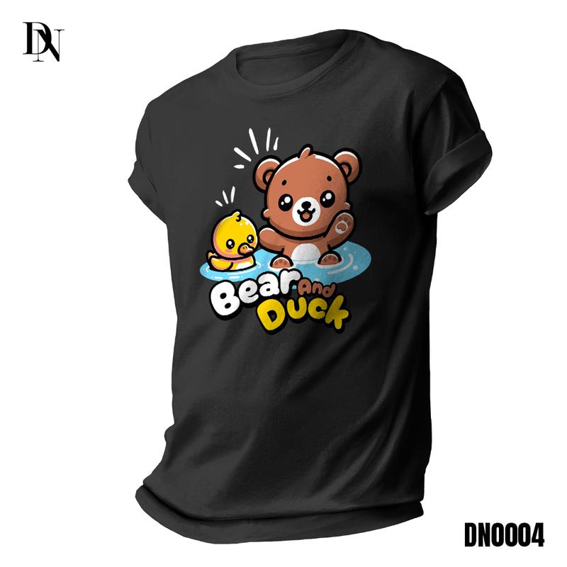 DNTK0004 - T-Shirt Gaya Pria Wanita - Kaos Motif Beruang Coklat dan Bebek Combed Katun 3