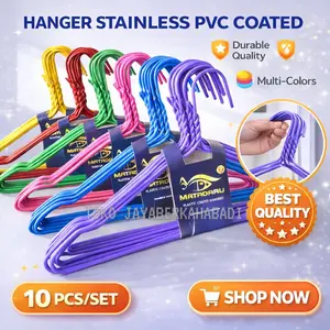 [PROMO HEMAT ISI 50 PCS] Hanger Baju Stainless PVC Anti Karat – Gantungan Baju Dewasa Kawat Tebal Premium Warna Warni