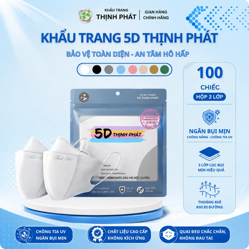 [COMBO 100 - 200 CHIẾC] KHẨU TRANG 5D THỊNH PHÁT Dành Cho Người Lớn - An Toàn Vệ Sinh - Miễn Phí Vận Chuyển