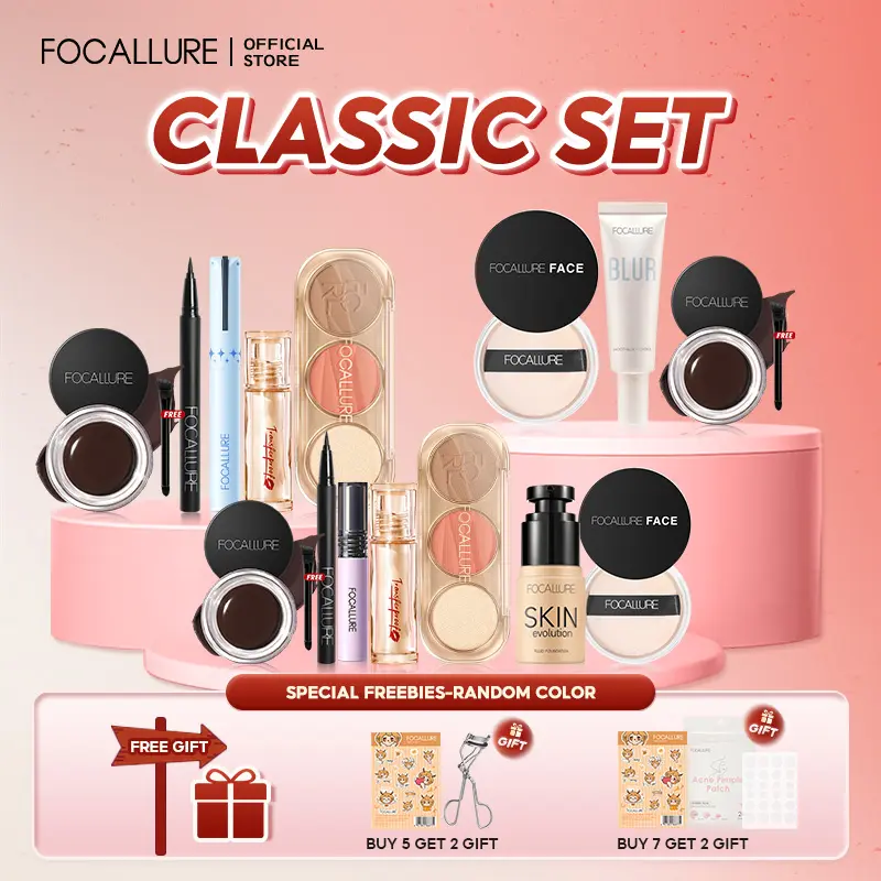 [Classic Sets] FOCALLURE Makeup Sets Eye Set & Face Set（Foundation & Loose Powder & Eyebrow Gel & Blush & Eyebrow Eyeliner Pencil & Mascara & Lipstick）