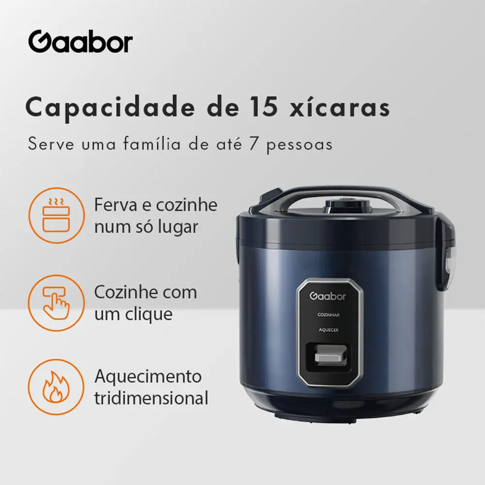 Gaabor Panela de Arroz Elétrica 2,2L Antiaderente 700W com Cesto de Cozimento a Vapor - Panela Multiúso para Arroz e Legumes 127V/220V