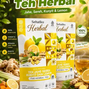 Sehatku Teh Herbal Jahe Sereh Kunyit Lemon ISi 20 & 30 Tea Bag Minuman Herbal Alami Rempah Premium 100% Natural Greentea