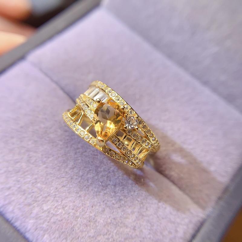 Hot goods arrived! Natural citrine 925 silver ring    5️*7mm 5