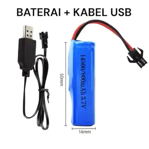 Baterai Cas 3.7V 14500/800mAh dengan Kabel USB untuk Mobil Remote Control & Mainan Mobil Remote Control 50mm x 14mm