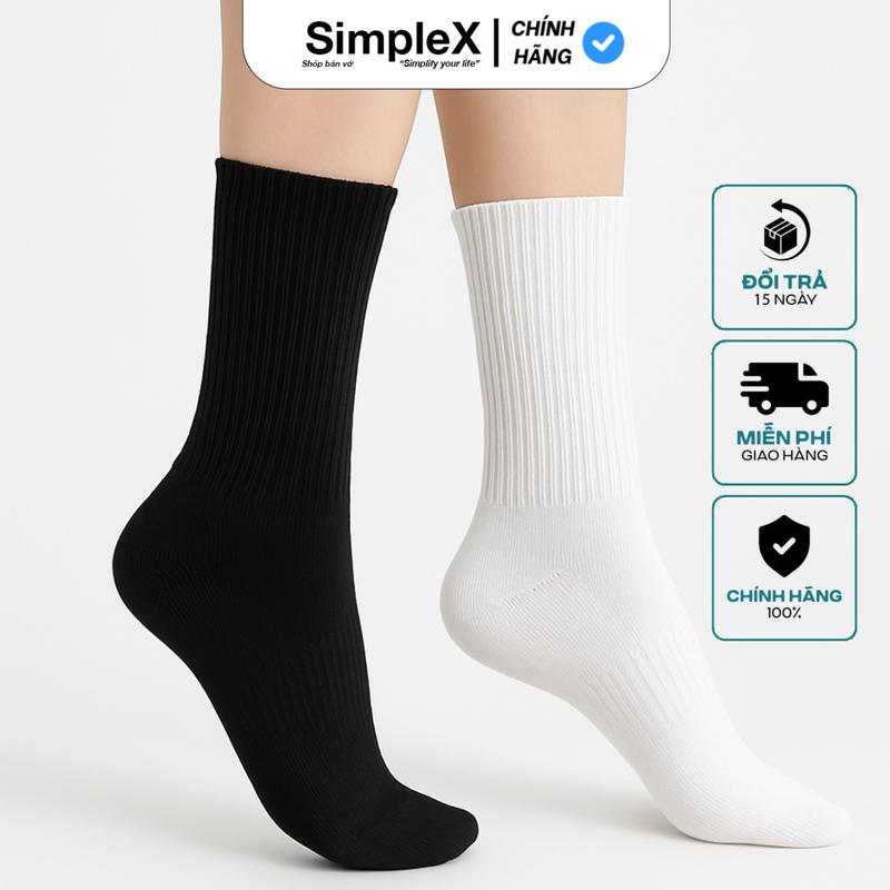 SimpleX COMBO 5 ĐÔI + TẶNG 1 Tất vớ nam nữ cổ cao lửng Cotton thun co dãn bốn chiều thoáng khí phong cách đơn giản chống hôi chân CSMX002 T02