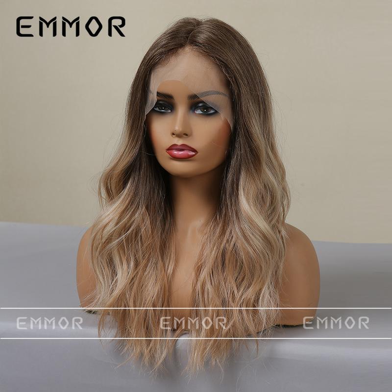 Product Introduction of New Hair Lace Lace Small T Dark Brown Gradient Light Brown Big Wave Long Curly Hair European and American Style Lace Wig for Women 4