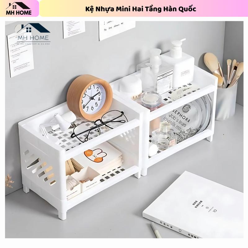   DEAL HOT Kệ Nhựa Mini 2 Tầng Hàn Quốc Đựng Đồ Đa Năng Siêu Xinh Kệ Xếp Gọn Trang Trí Để Bàn Đồ Kệ Mỹ Phẩm 