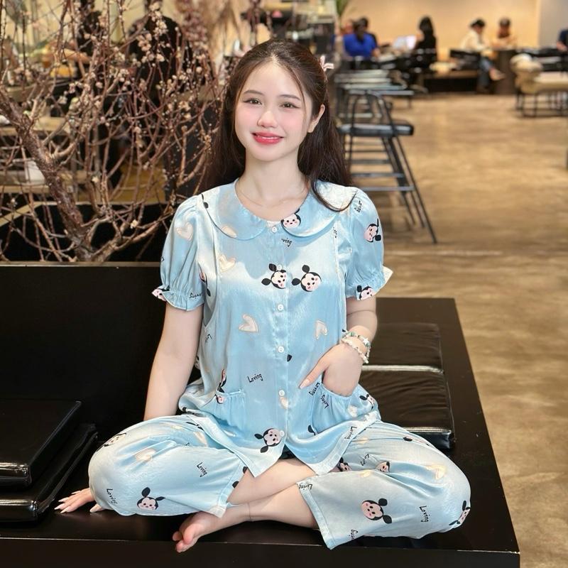 Bộ đồ bầu LỤA CỔ SEN DÀI mặc cả bầu và sau sinh có thiết kế cho bé ti C8