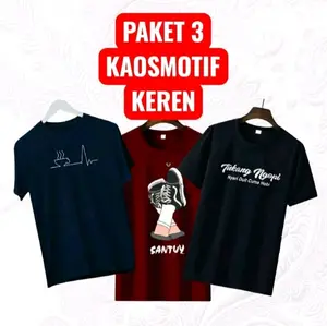 T-Shirt paket 3 kaos 50 rb motif distro pria wanita Oblong Sablon Lokal Lembut Keren Baju Dewasa Unik