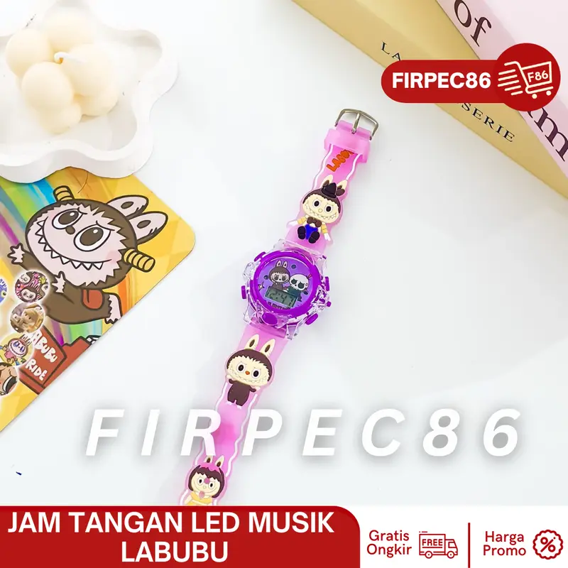 Jam tangan anak Labubu musik melodi - Jam Tangan fashion Anak 3D Tali Karet karakter labubu warna warni 5