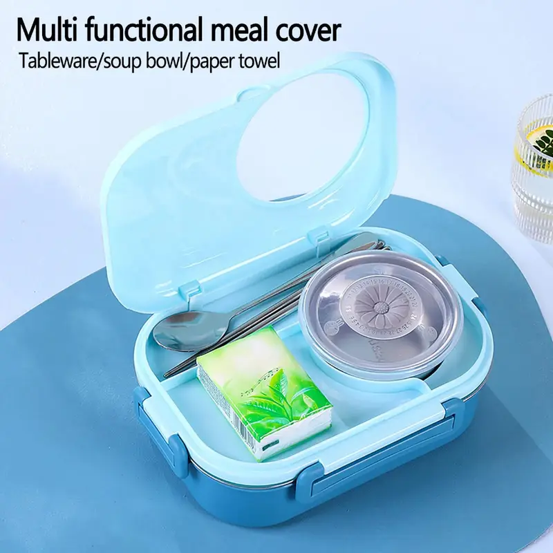 1000ml kotak makan stainless 3 sekat+tempat sup 200ml /Lunch box stainless tahan panas dan anti tumpah 6