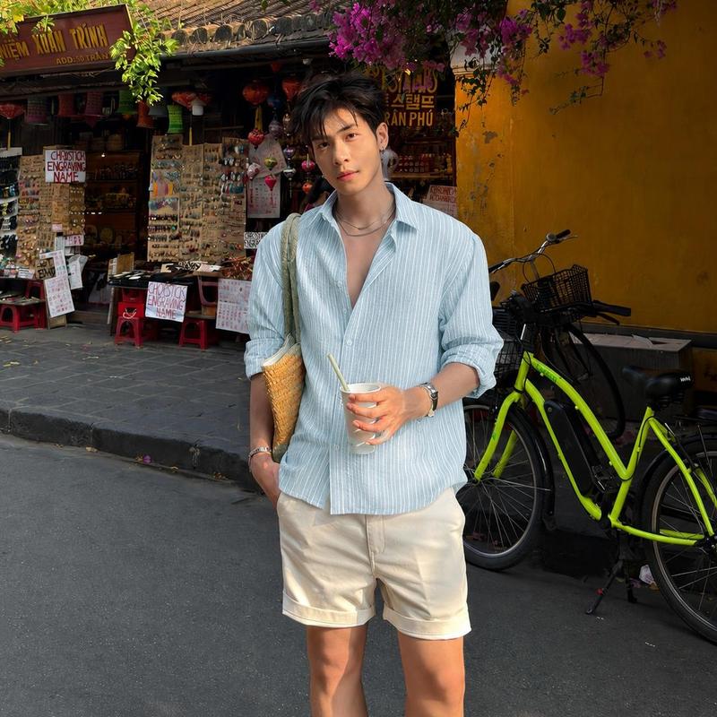 Sơ Mi Hè Chất Linen Mỏng Nhẹ Thoáng Mát Áo Sơ Mi Kẻ Sọc Nam Halley A62