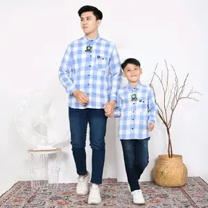 BOY MOM Kemeja Flanel Couple Ayah Dan Anak Lengan Panjang Motif Catur Ice Blue