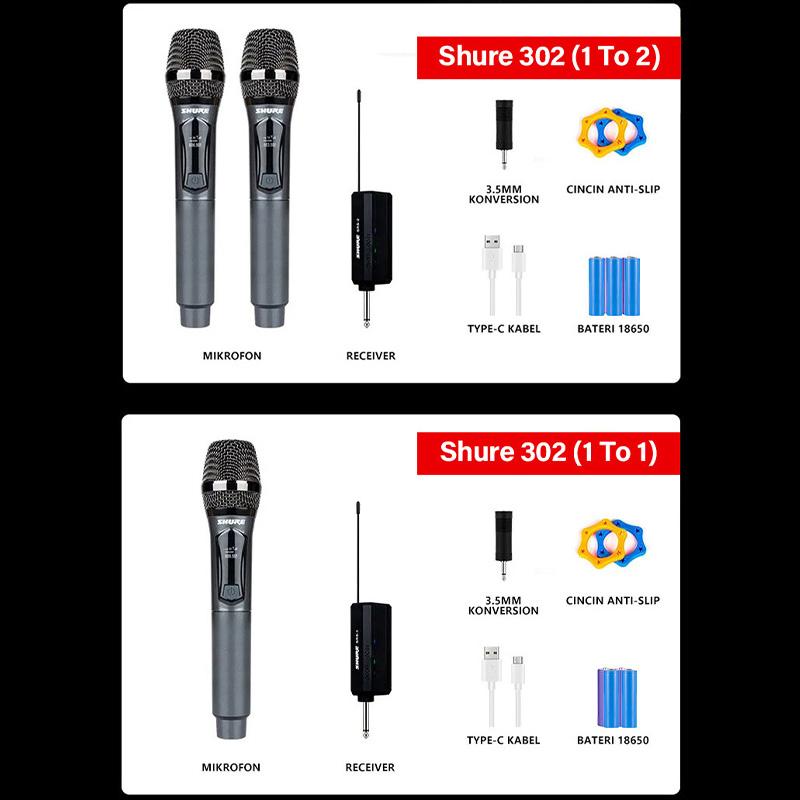 SHURE-302 Mikrofon Nirkabel Karaoke Profesional Mikrofon Nirkabel Mikrofon Ganda Murah 9