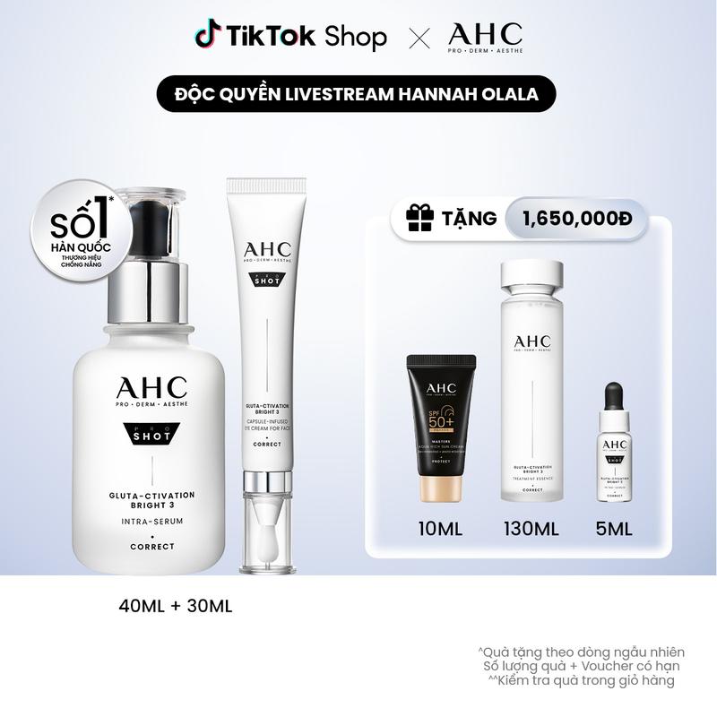   AHC x HANNAH  Bộ đôi Tinh chất Serum + Kem mắt cho mặt mờ nám sáng da PROSHOT GLUTA-CTIVATION BRIGHT 3 40ML + 30ML  2  NEW 