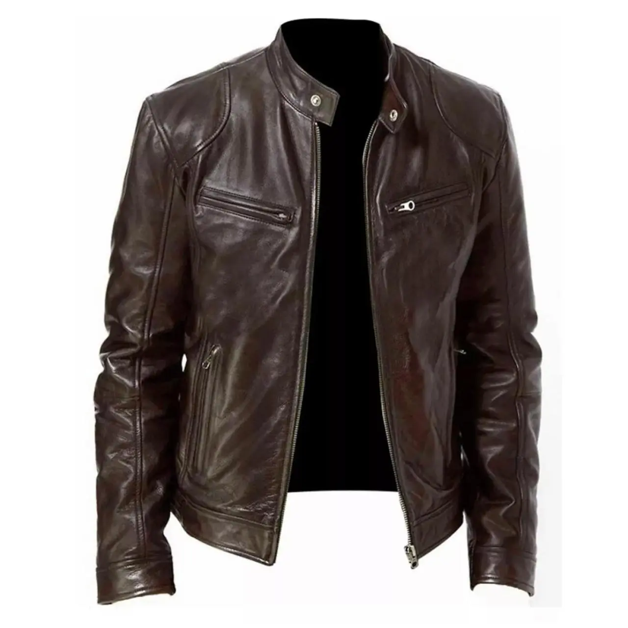 Jaket Kulit  Sintetis Pria Terbaru/COKLAT