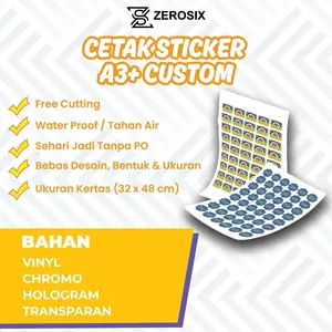 STIKER CUSTOM A3+ FREE CUTTING || CHROMO, VYNIL, TRANSPARANT, HOLOGRAM || Stiker Label Makanan Minuman Jualan Terimakasih Selamat Menikmati