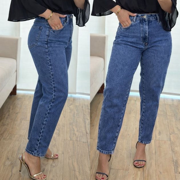 Calça Jeans MOM Feminina Marmorizada Cintura Alta