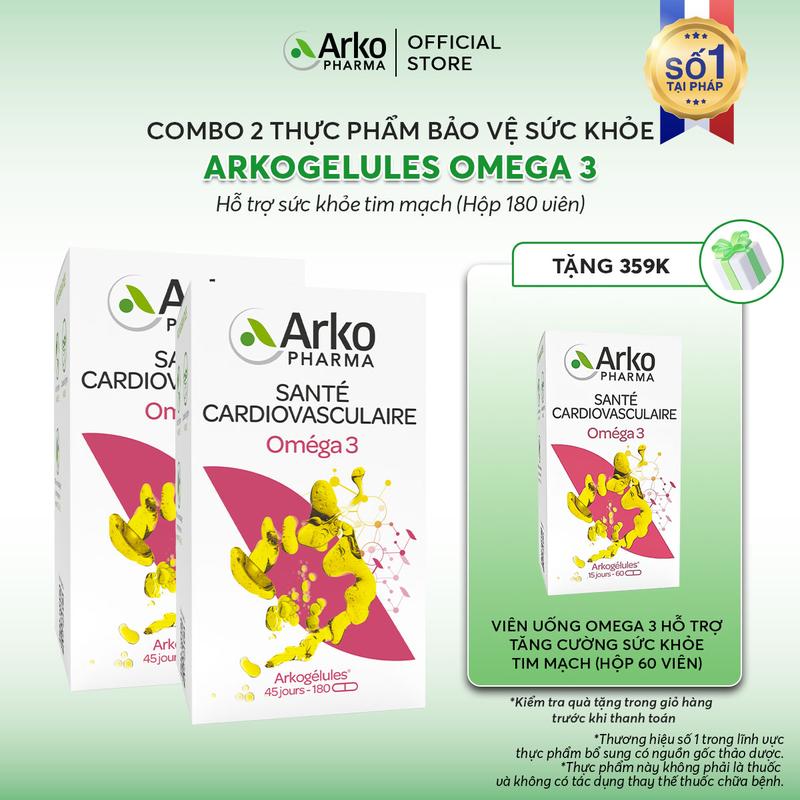  Combo 2 Thực phẩm bảo vệ sức khỏe ARKOPHARMA ARKOGELULES OMEGA 3 - Hỗ trợ tăng cường sức khỏe tim mạch  Hộp 180 viên  