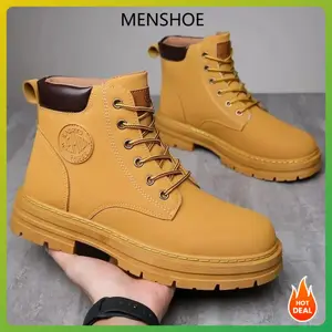 MENSHOE Sepatu Bot Martin Pria Trendi Serbaguna Gaya Inggris Boots Gunung Pria Kulit Casual Casual Sepatu Bot Kerja Pria Sol Tebal