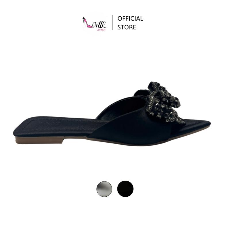 LOVIIECORNER - DÉP LÊ NỮ MŨI NHỌN THỜI TRANG - QUAI NGANG GẮN NƠ ĐÍNH ĐÁ - SANDAL THỜI TRANG HỞ HẬU CÀI NƠ ĐÍNH ĐÁ - DD250143 - SS250109 - DD241282