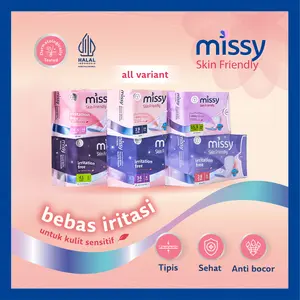 Missy Pembalut & Pantyliner Skin Friendly (Iritation Free for Sensitive Skin, Super Thin, Anion Tea Polyphenols) penyerapan maksimal 3x lebih Kering lebih cepat/ bebas Gatal /anti jamur virus dan Keputihan bebas infeksi