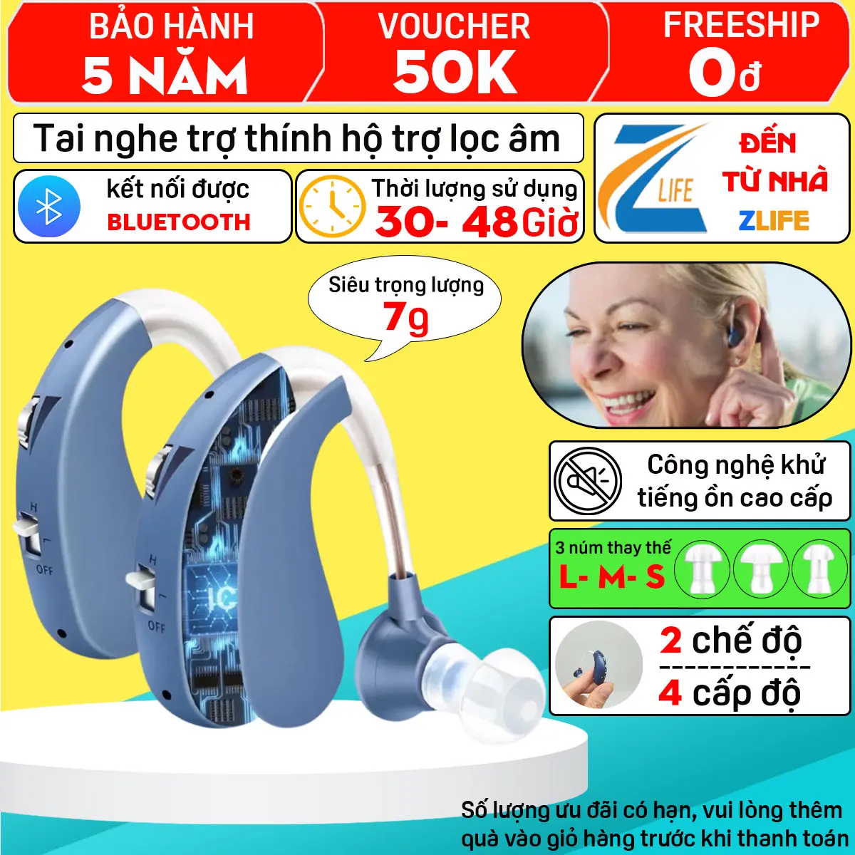 Máy Trợ Thính Sạc Pin Không Dây Cao Cấp, Tai Nghe Trợ Thính Cho Người Già và Khiếm Thính âm thanh rõ nét lọc tiếng ồn