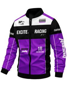 Chaqueta casual de carreras para hombre, material softshell, patrón de carreras de velocidad, cierre con cremallera, opción perfecta para primavera y otoño