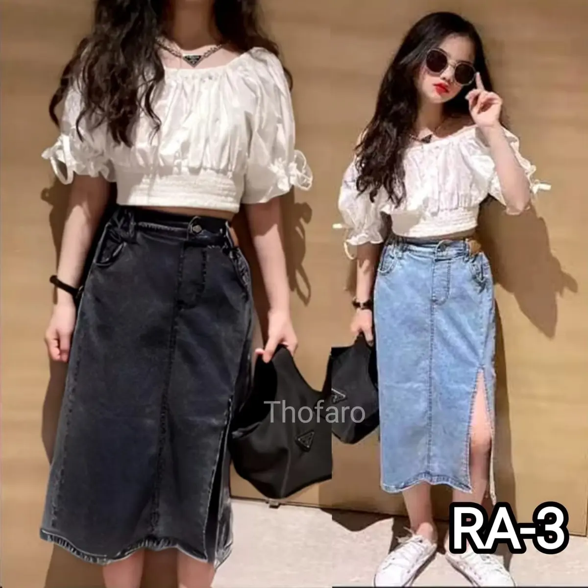 Rok Jeans Anak Perempuan Model Midi 7/8 Untuk Usia 6 - 12 Tahun - Rok Shani Anak Belah Samping