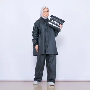 MANTOL / JAS HUJAN AKULA BAHAN PVC PRIA WANITA ANTI REMBES ( HITAM) Setelan