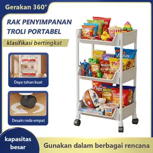 Feelweli  Rak Susun Serbaguna Rak Rak penyimpanan makanan ringan katrol Portable Roda Rak Toy Storage Rak Susun