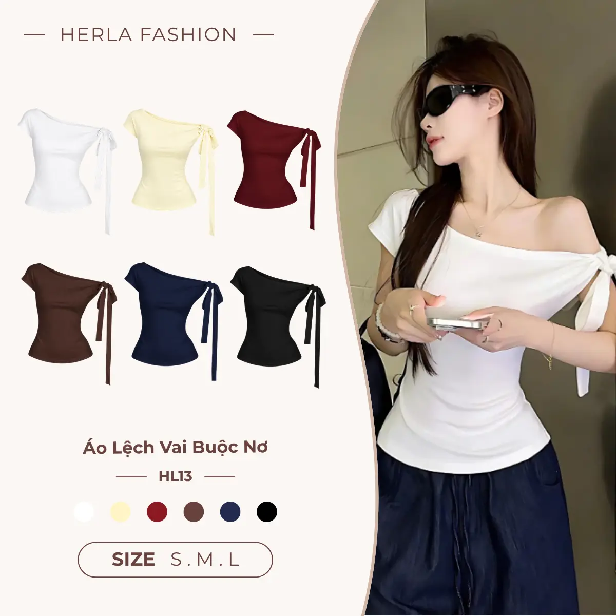 HL13 Áo thun nữ trễ vai chất liệu thun zip ôm body thiết kế thắt nơ vai aophongnu aophongbasic thoitrangnu thoitrangtre outfitnu phongcachhanquoc