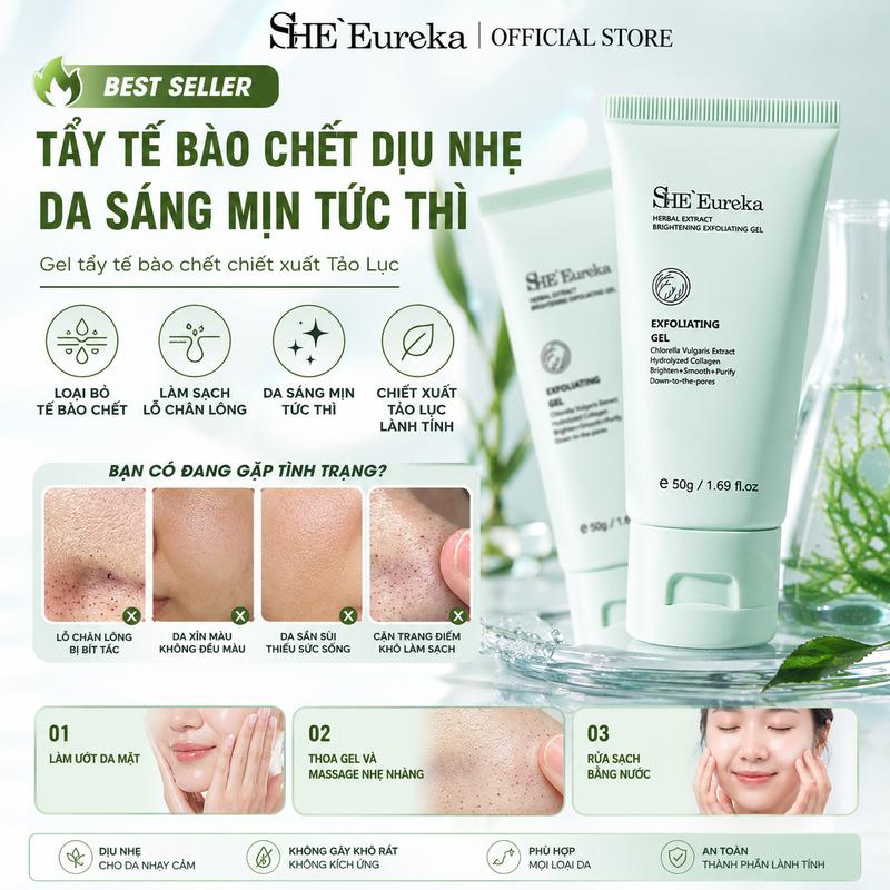 SHEEureka Chlorella Exfoliating Gel Tẩy Tế Bào Chết Dịu Nhẹ Làm Sạch Sâu Sáng…