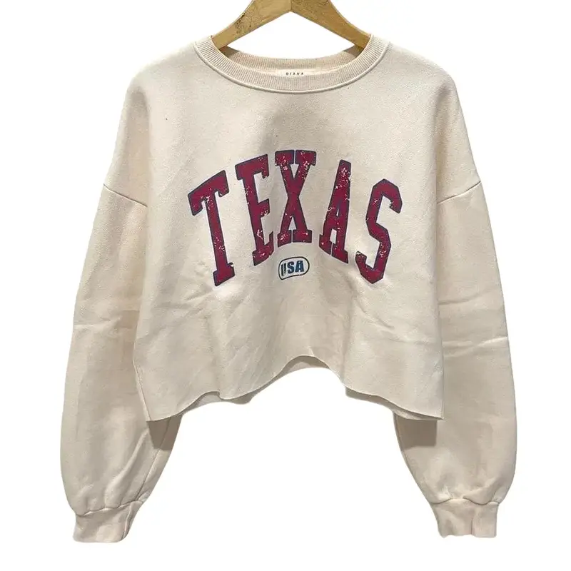 Sweater Wanita Texas Crope Oversize Fleece Fit Putih Atasan Crewneck Tebal Baju Sweatshirt 0