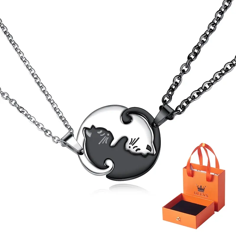 OLEVS Kalung Titanium Hijab Couple Pria Wanita Anti Karat Asli Bentuk Kitten Necklace Liontin korea Aesthetic Barang Spot COD 0
