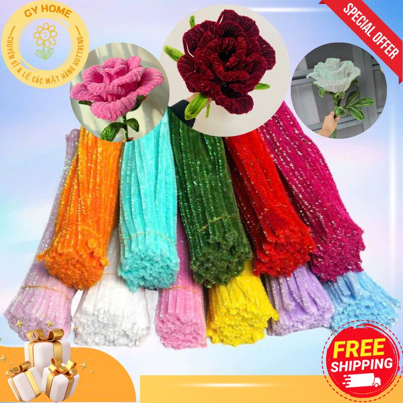 Bó 100 Sợi Kẽm Nhung Kim Tuyến Kẽm Xà Cừ Kẽm Kim Tuyến Loại 1 Dùng Làm Hoa Kẽm Nhung Đồ Handmade DIY GYHOME