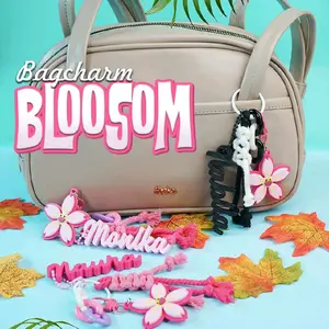 BAGCHARM CUSTOM NAMA CHARM TUMBLR Gantungan Tas Bloosom Edition dengan Desain Bunga dan Tali Warna Cerah