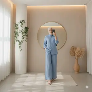 PRODUK LOKAL - Monica One Set Stripe | Setelan Atasan Baju Tunik Wanita Muslim Remaja Dewasa Celana Kulot Motif Salur Bahan Katun