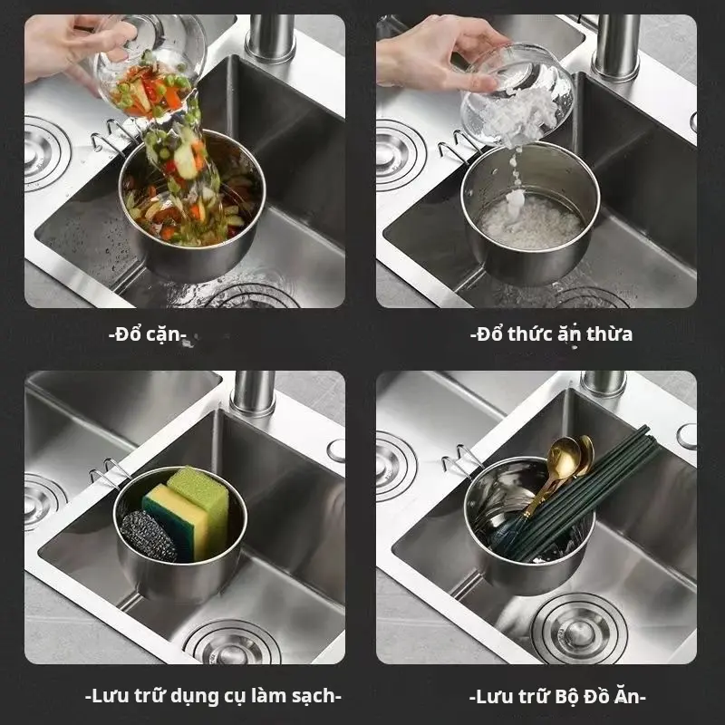 Rổ thoát nước treo, vật liệu thép không gỉ, cho bồn rửa, với màn hình lọc rác, giá lưu trữ, giá thoát nước, thích hợp cho nhà bếp, để đổ thức ăn thừa và ngăn chặn tắc nghẽn, [Thanh Toán Khi Nhận Hàng] 3