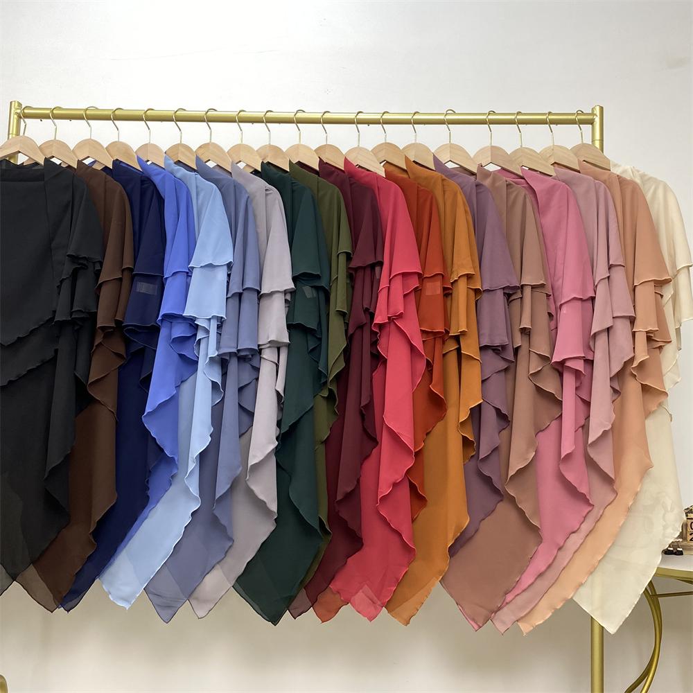 2305# Chiffon 2 Layers Eid Khimar Solid 19 Color（Light And Thin） - CHAOMENG MUSLIM SHOP