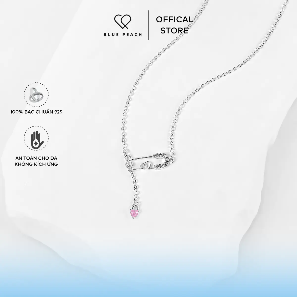 Dây Chuyền Bạc Blue Peach DC Safety Pins V1 VN Hồng - Trắng DC988